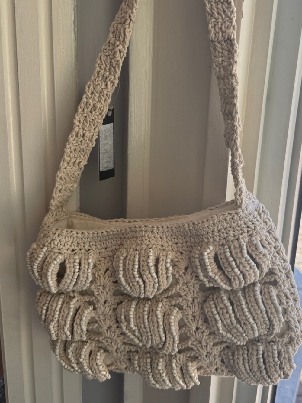 Clutchd Crochet Bubble Tote in Beige - Picture 2 of 5